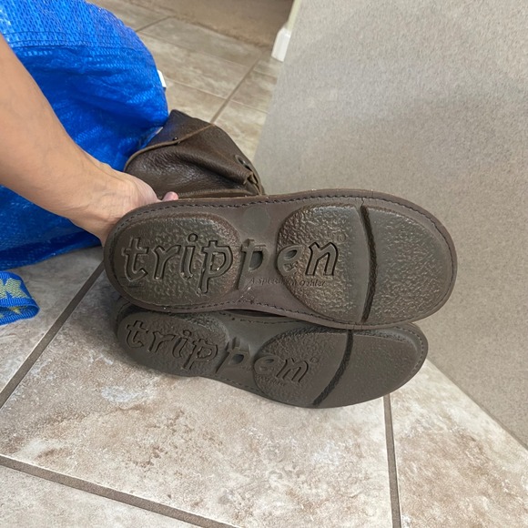 Trippen USA Sz 6(36)Brown Leather Tall Biker Boots Buckle Strap Zip Up Women's - Picture 10 of 16